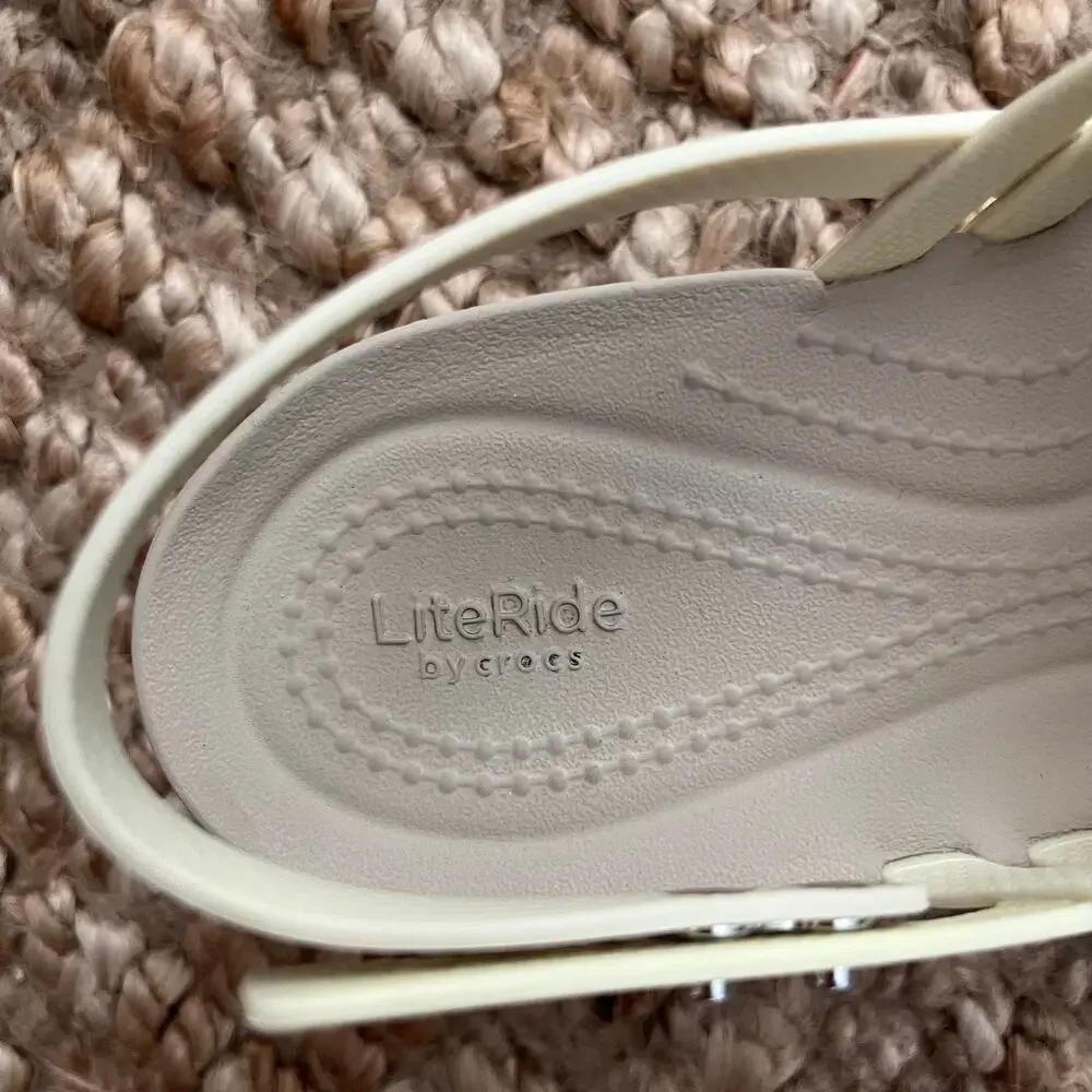 Crocs Brooklyn Strappy Low Wedge Sandals Womens 8 Cream LiteRide Platform